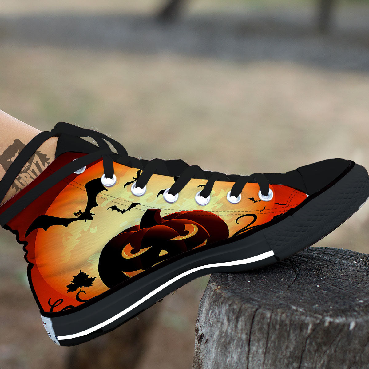 Smiley Faces Halloween Pumpkin Print High Top Shoes-grizzshop