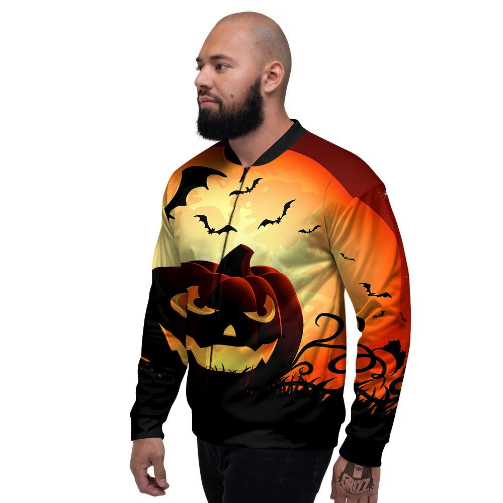 Smiley Faces Halloween Pumpkin Print Men's Bomber Jacket-grizzshop