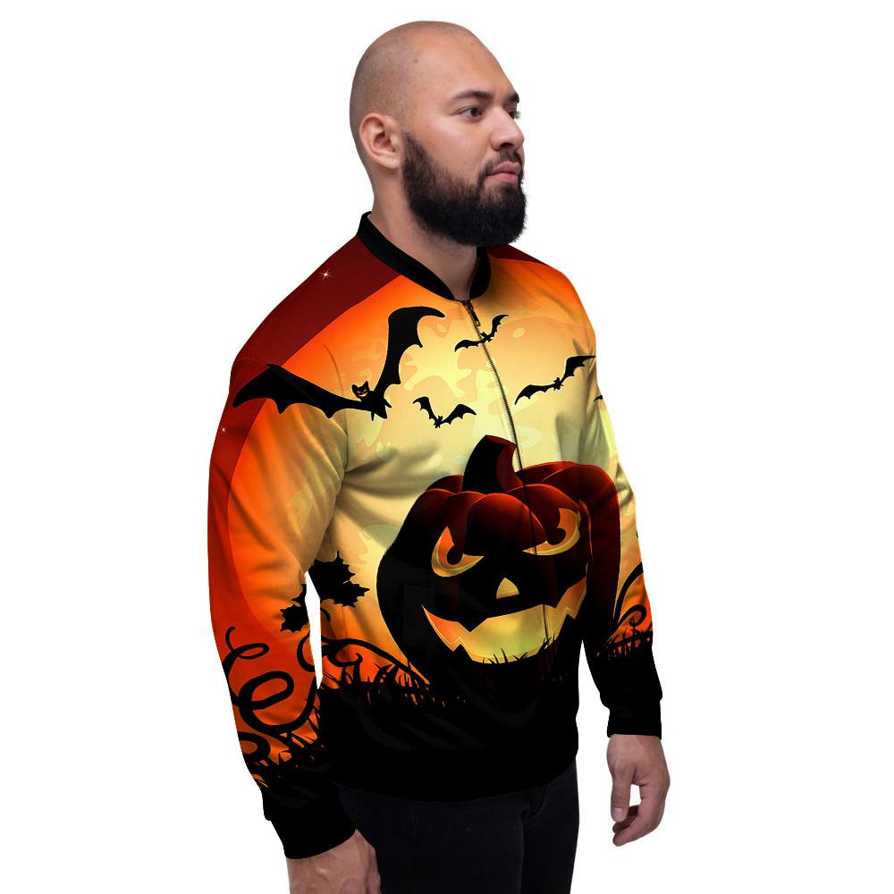 Smiley Faces Halloween Pumpkin Print Men's Bomber Jacket-grizzshop