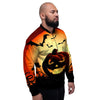 Smiley Faces Halloween Pumpkin Print Men's Bomber Jacket-grizzshop