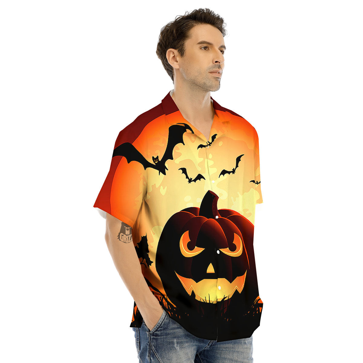 Smiley Faces Halloween Pumpkin Print Men's Hawaiian Shirt-grizzshop