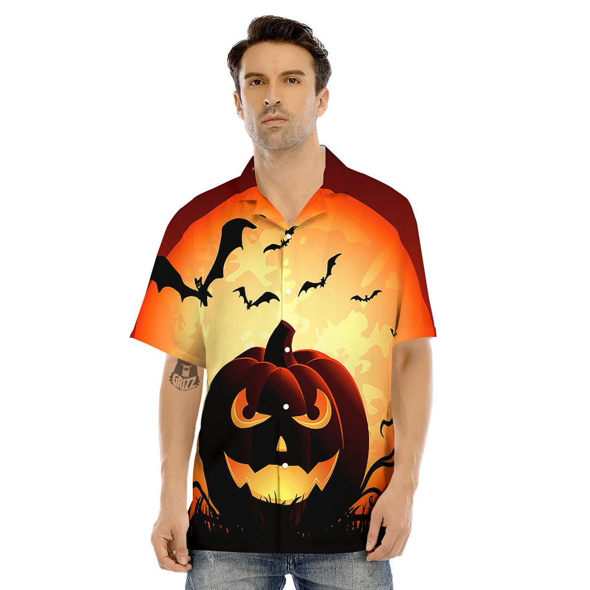 Smiley Faces Halloween Pumpkin Print Men's Hawaiian Shirt-grizzshop