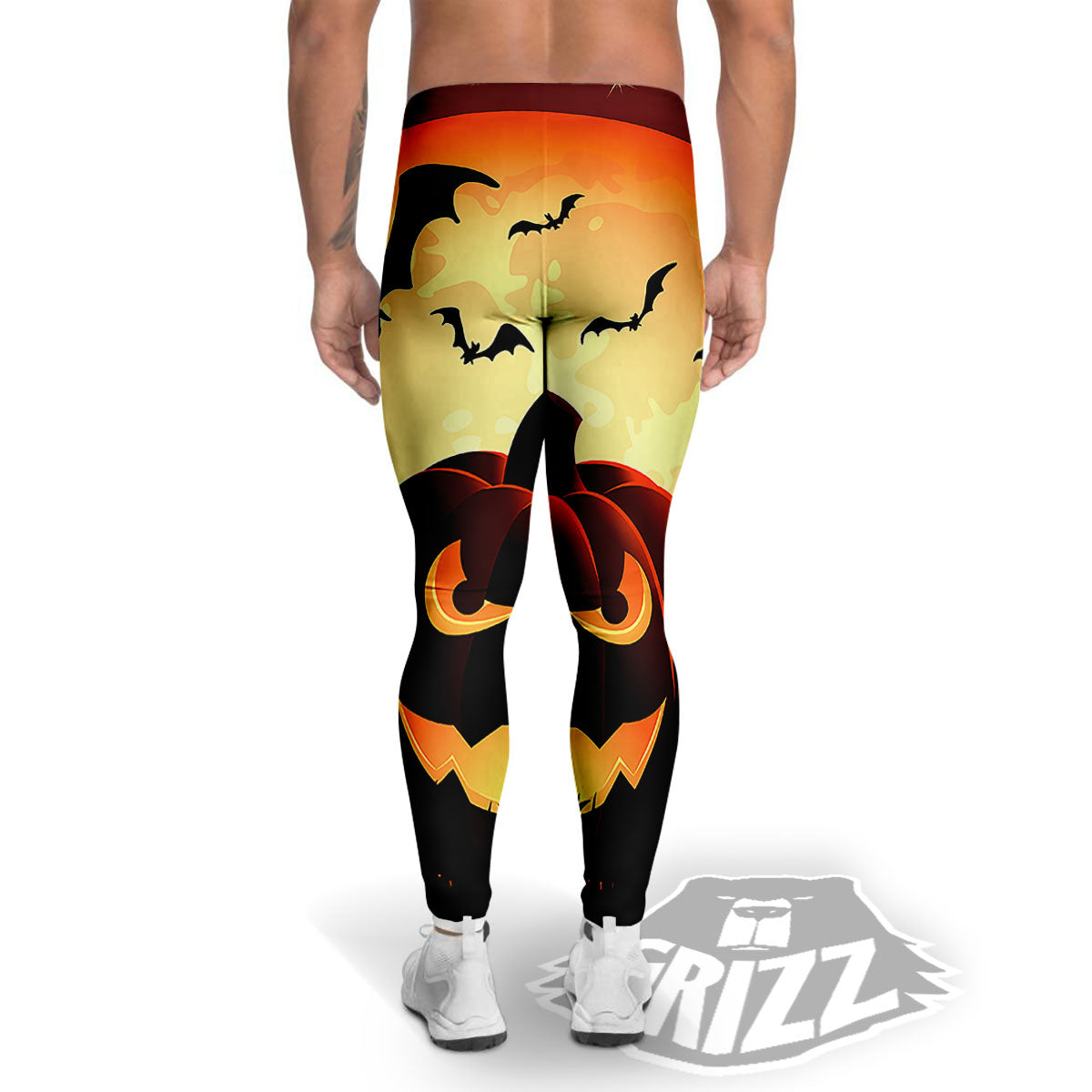 Smiley Faces Halloween Pumpkin Print Men's Leggings-grizzshop