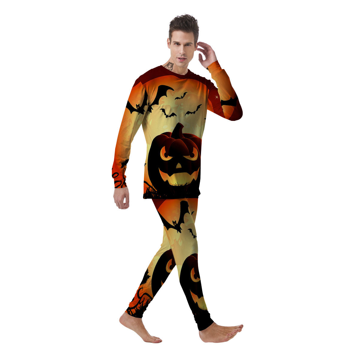 Smiley Faces Halloween Pumpkin Print Men's Pajamas-grizzshop