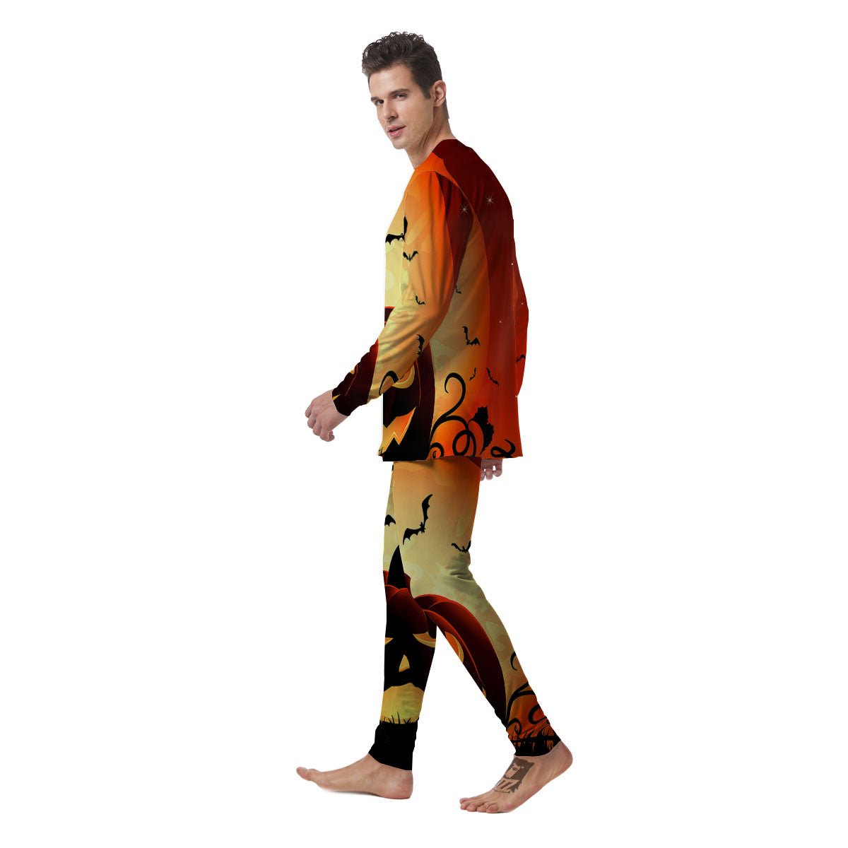 Smiley Faces Halloween Pumpkin Print Men's Pajamas-grizzshop