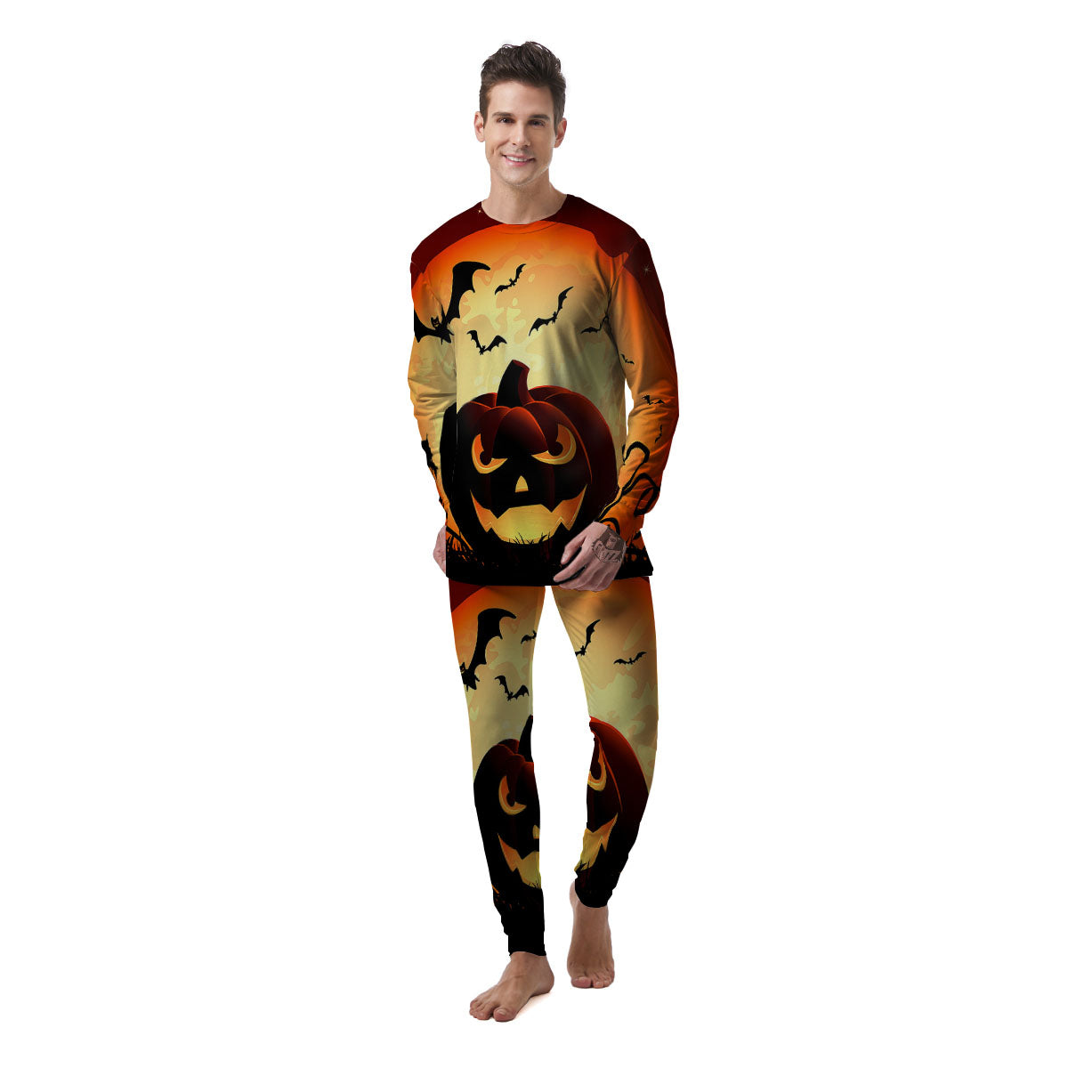 Smiley Faces Halloween Pumpkin Print Men's Pajamas-grizzshop