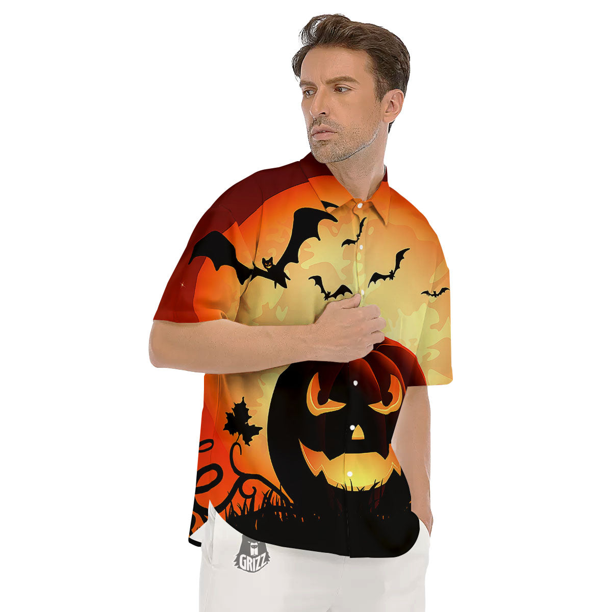 Smiley Faces Halloween Pumpkin Print Men's Short Sleeve Shirts-grizzshop