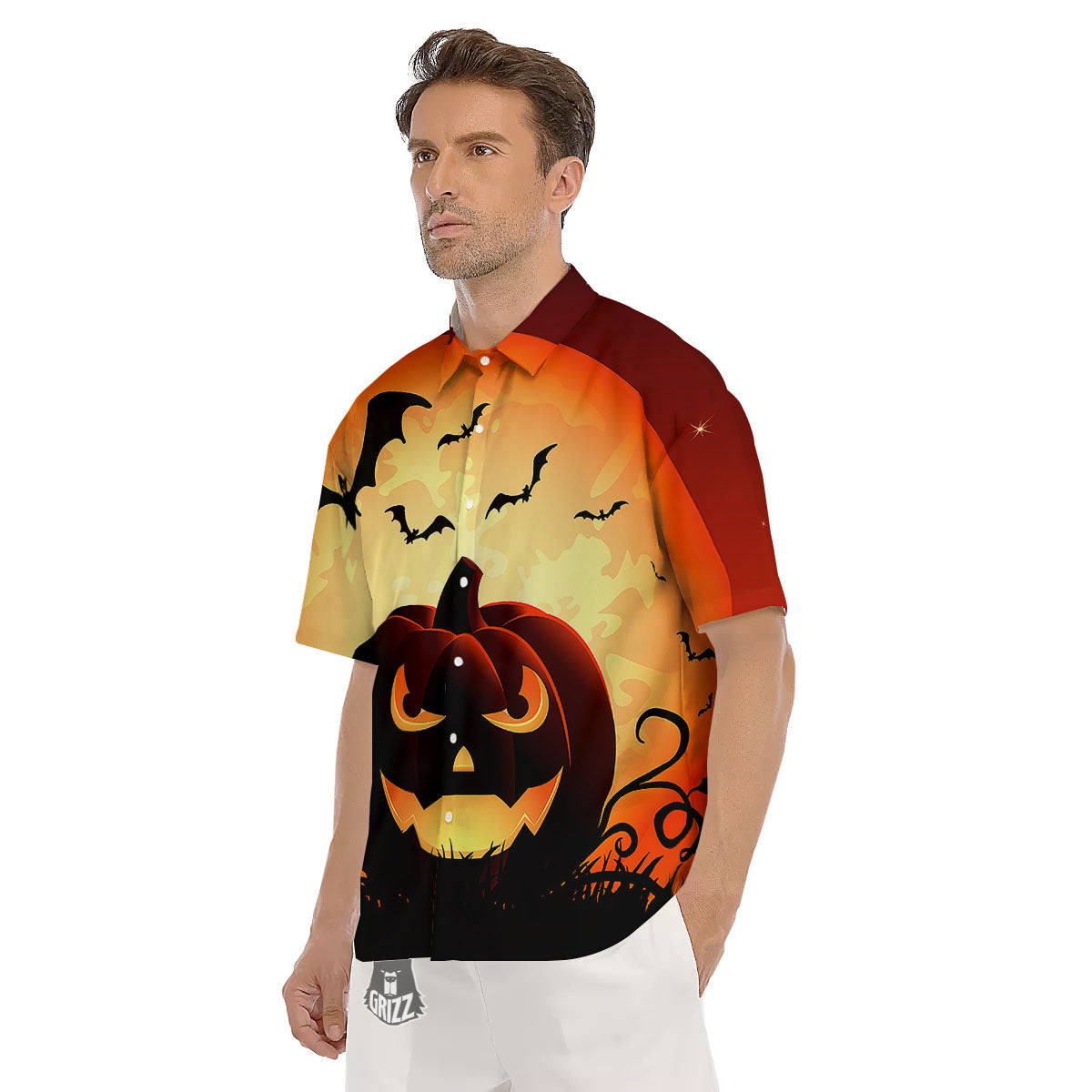 Smiley Faces Halloween Pumpkin Print Men's Short Sleeve Shirts-grizzshop