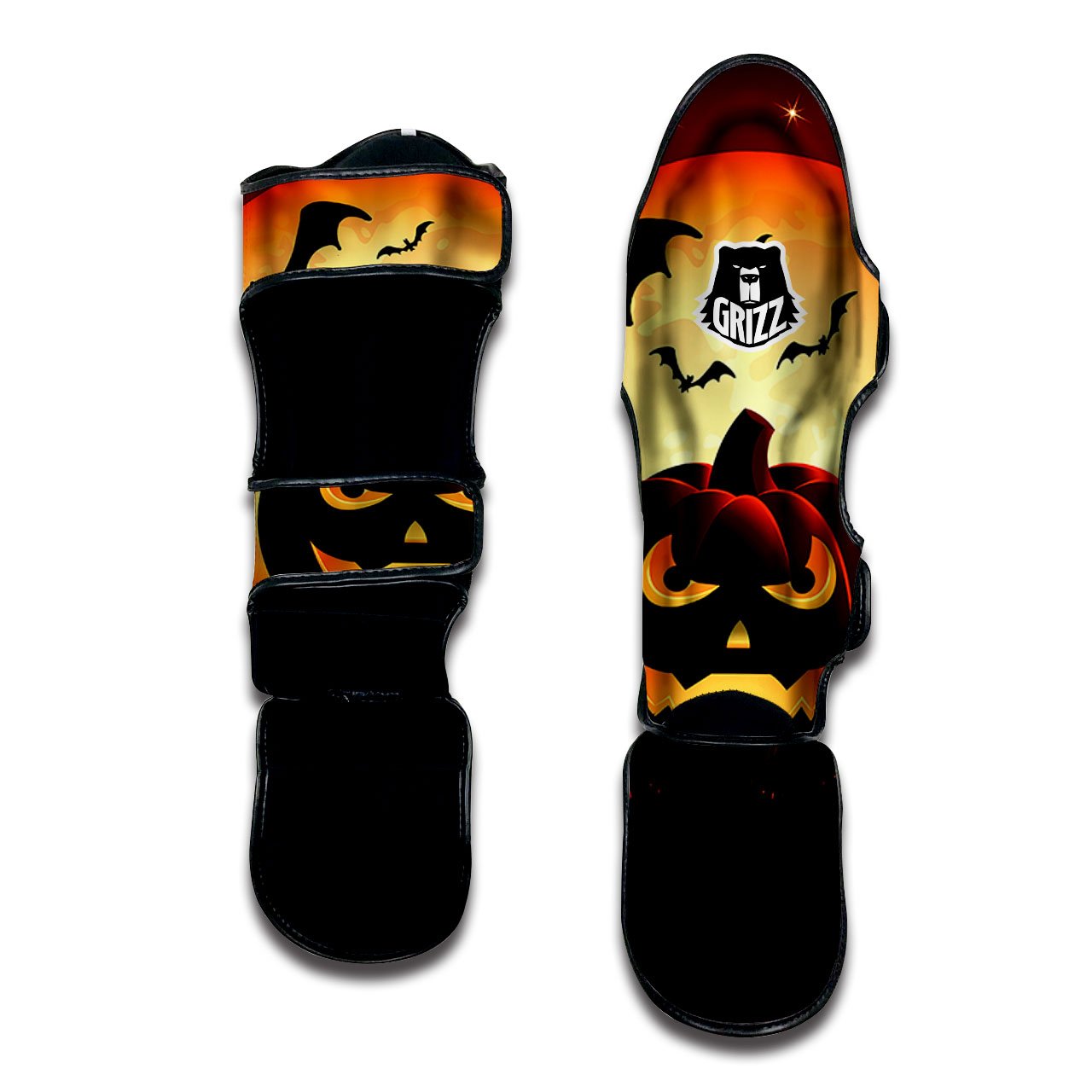 Smiley Faces Halloween Pumpkin Print Muay Thai Shin Guards-grizzshop