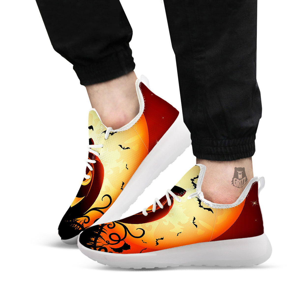 Smiley Faces Halloween Pumpkin Print White Athletic Shoes-grizzshop