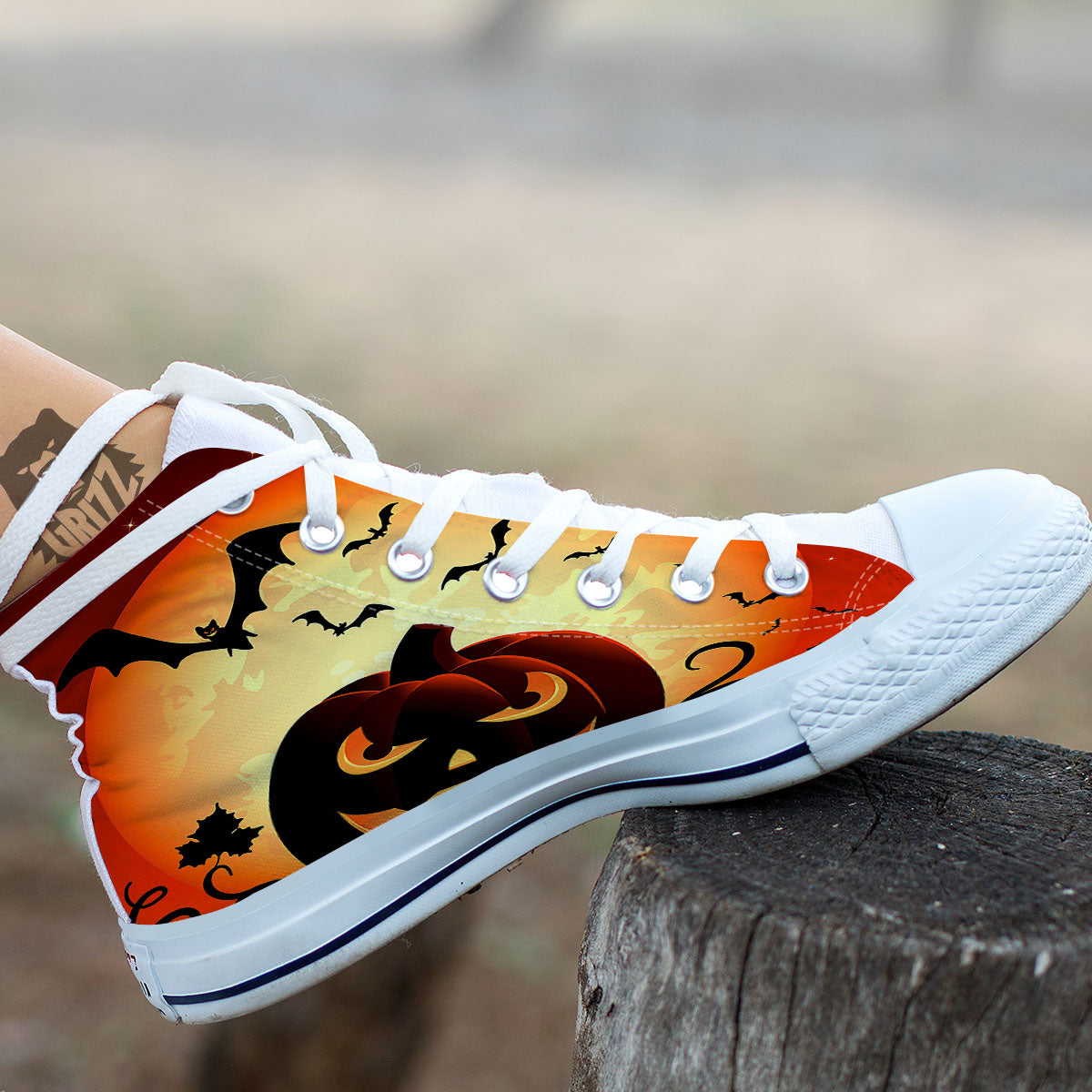 Smiley Faces Halloween Pumpkin Print White High Top Shoes-grizzshop