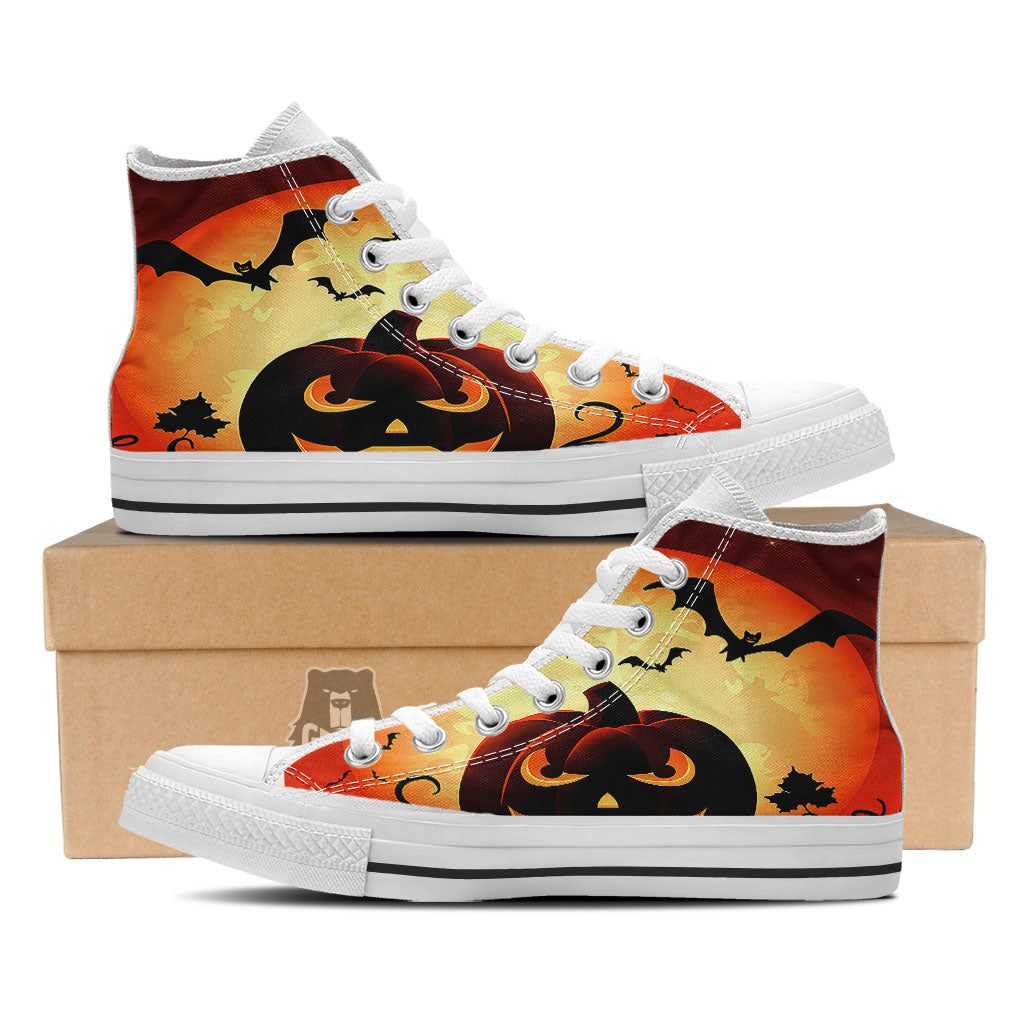 Smiley Faces Halloween Pumpkin Print White High Top Shoes-grizzshop