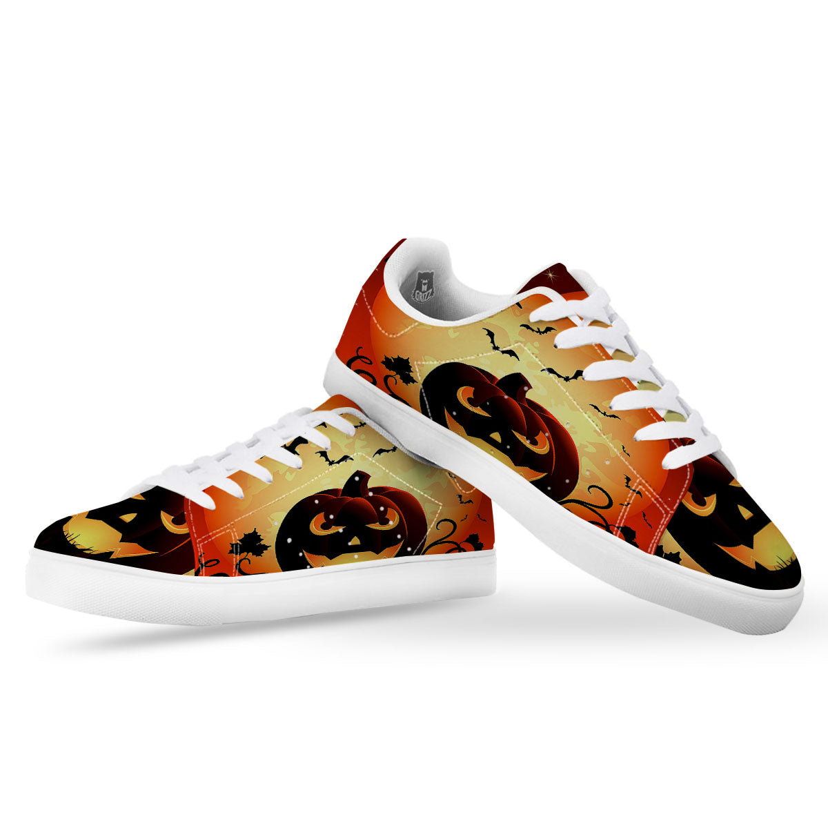 Smiley Faces Halloween Pumpkin Print White Low Top Sneakers-grizzshop