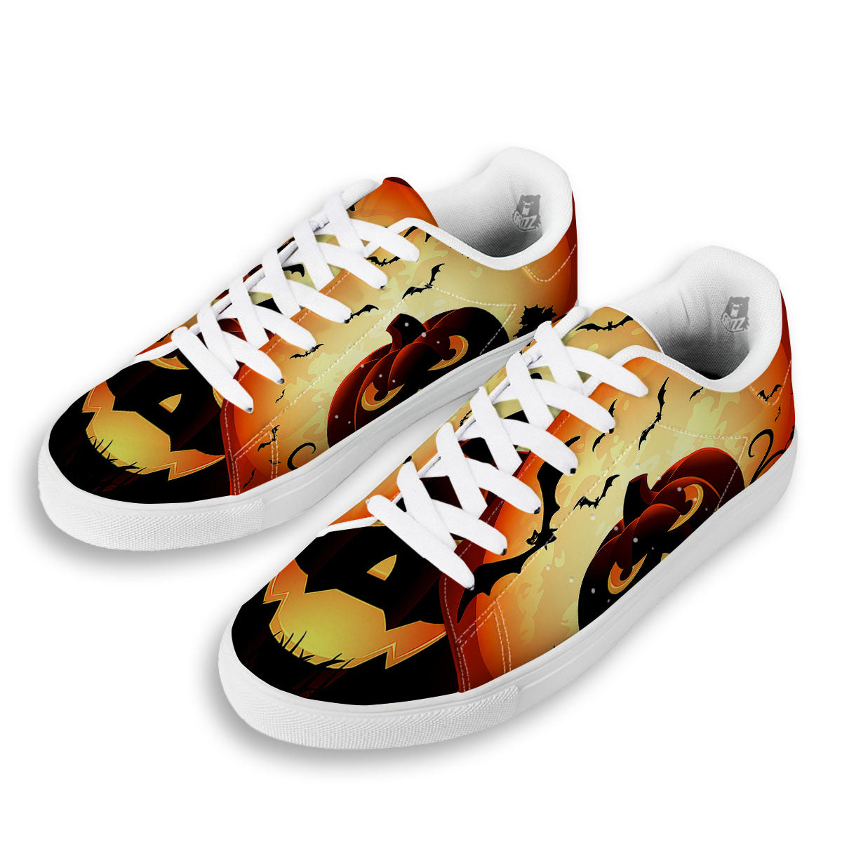 Smiley Faces Halloween Pumpkin Print White Low Top Sneakers-grizzshop