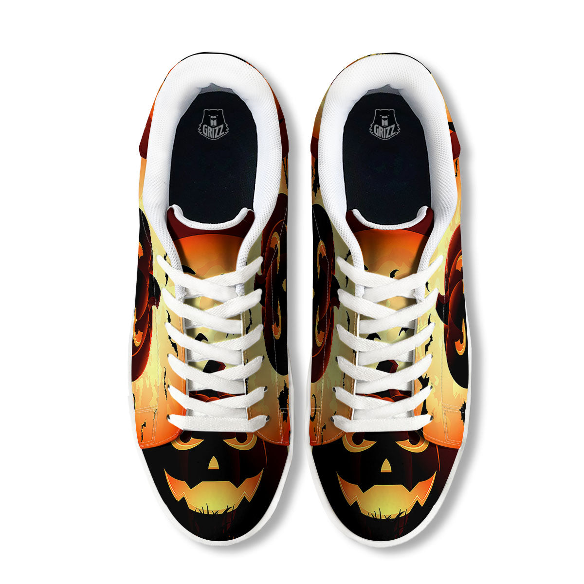 Smiley Faces Halloween Pumpkin Print White Low Top Sneakers-grizzshop