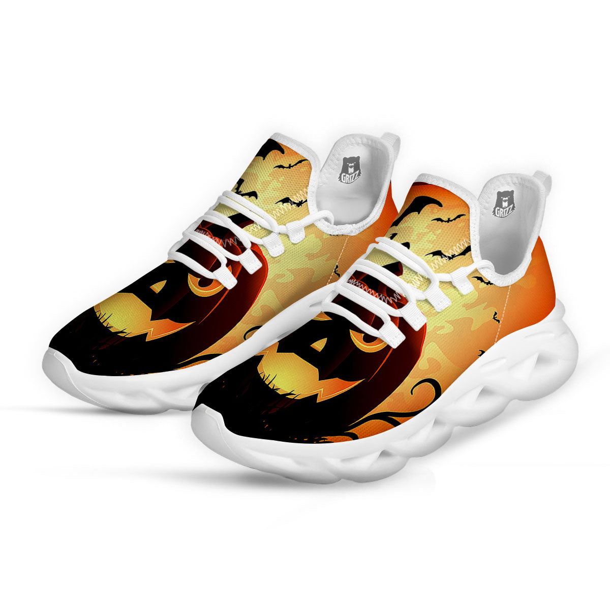 Smiley Faces Halloween Pumpkin Print White Running Shoes-grizzshop