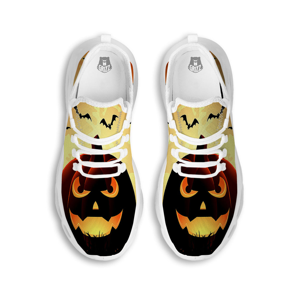 Smiley Faces Halloween Pumpkin Print White Running Shoes-grizzshop