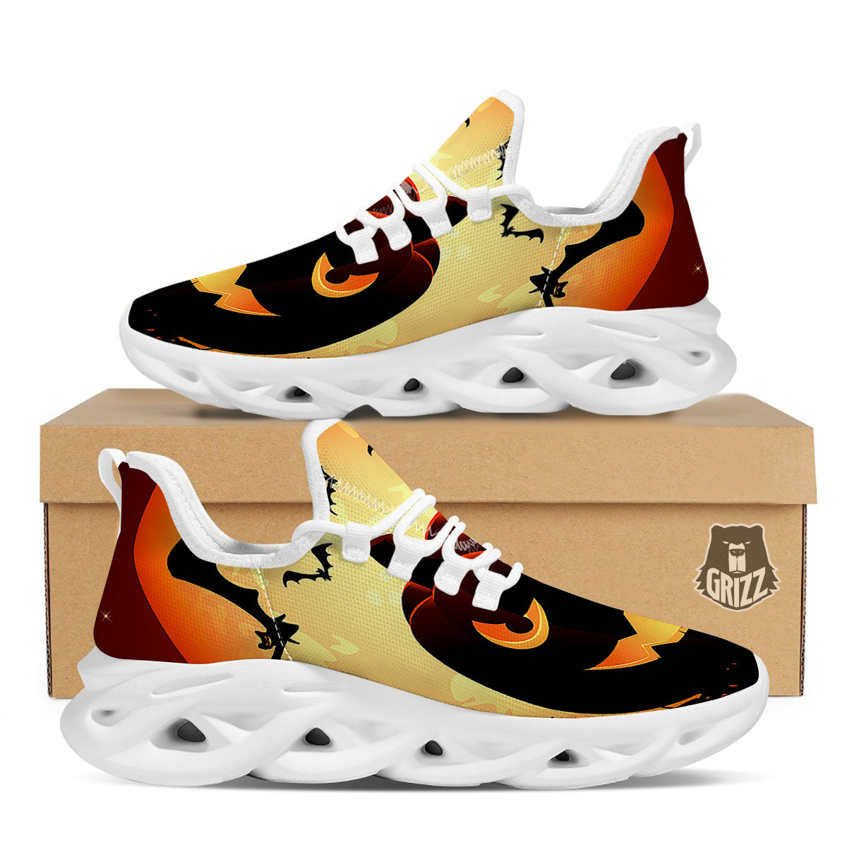 Smiley Faces Halloween Pumpkin Print White Running Shoes-grizzshop