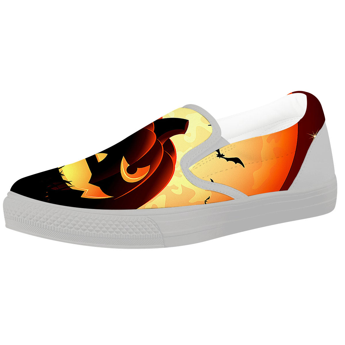 Smiley Faces Halloween Pumpkin Print White Slip On Shoes-grizzshop