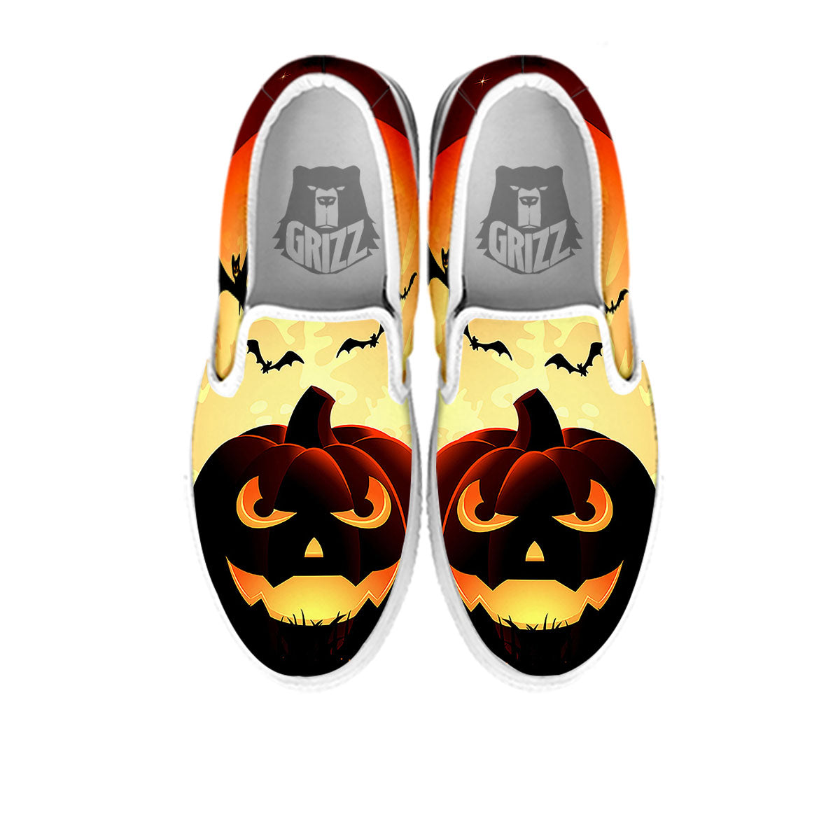 Smiley Faces Halloween Pumpkin Print White Slip On Shoes-grizzshop