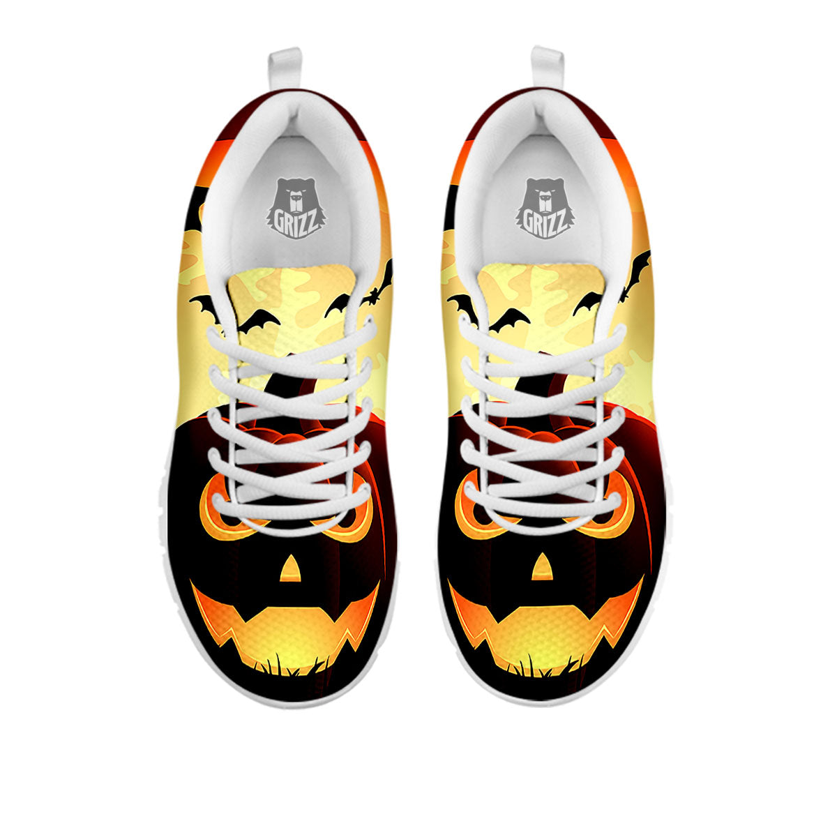 Smiley Faces Halloween Pumpkin Print White Sneaker-grizzshop