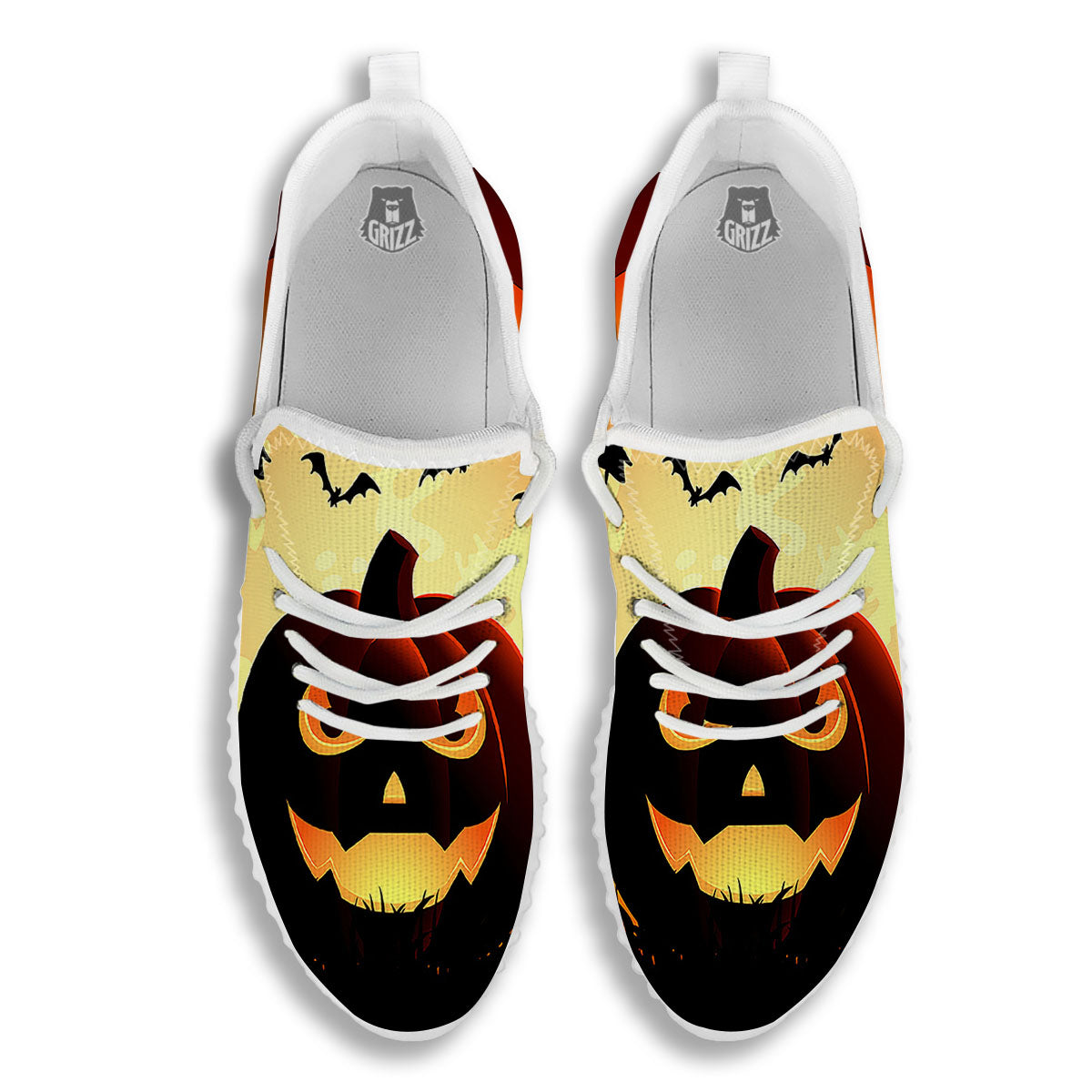 Smiley Faces Halloween Pumpkin Print White Walking Shoes-grizzshop