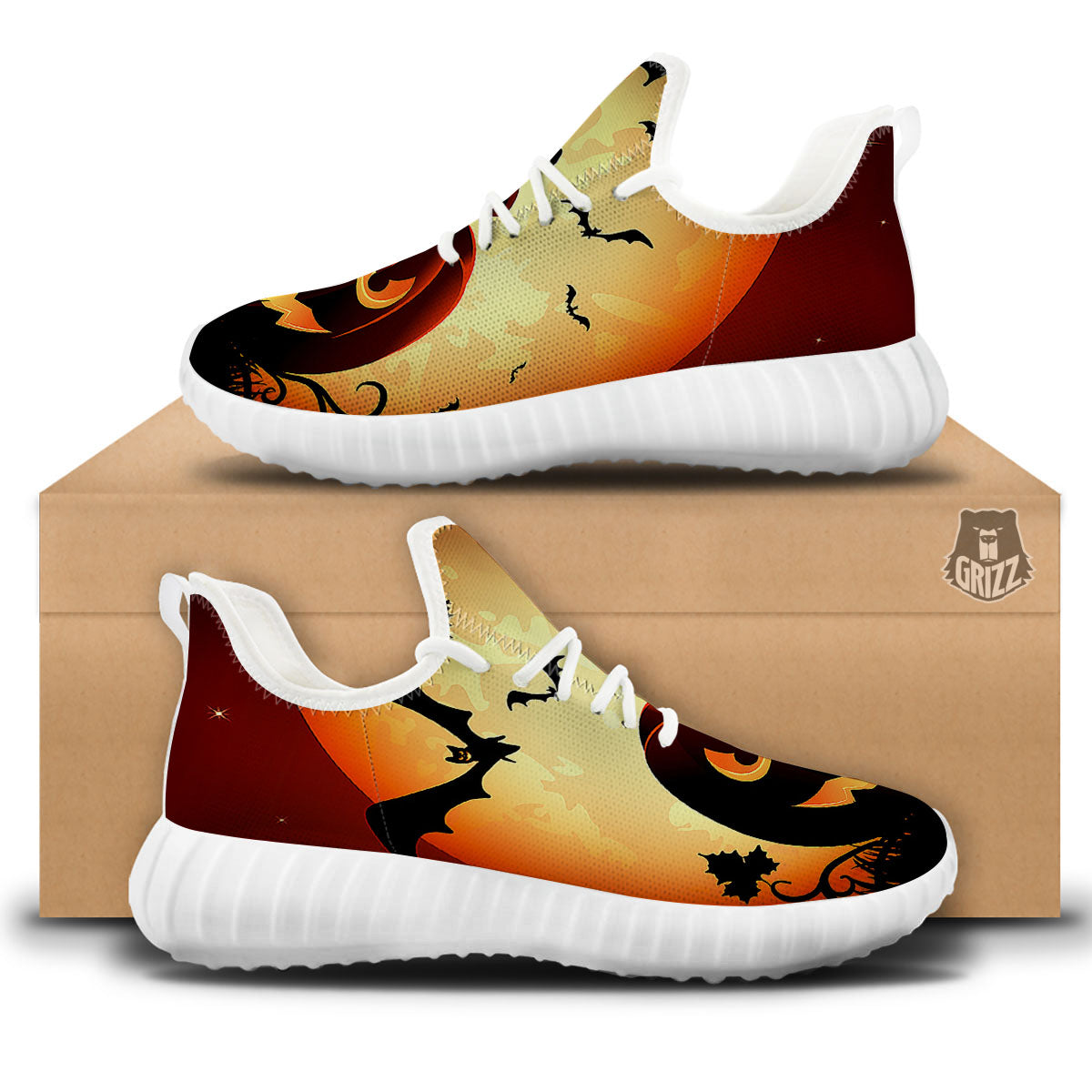 Smiley Faces Halloween Pumpkin Print White Walking Shoes-grizzshop