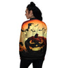 Smiley Faces Halloween Pumpkin Print Women's Bomber Jacket-grizzshop