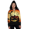 Smiley Faces Halloween Pumpkin Print Women's Bomber Jacket-grizzshop