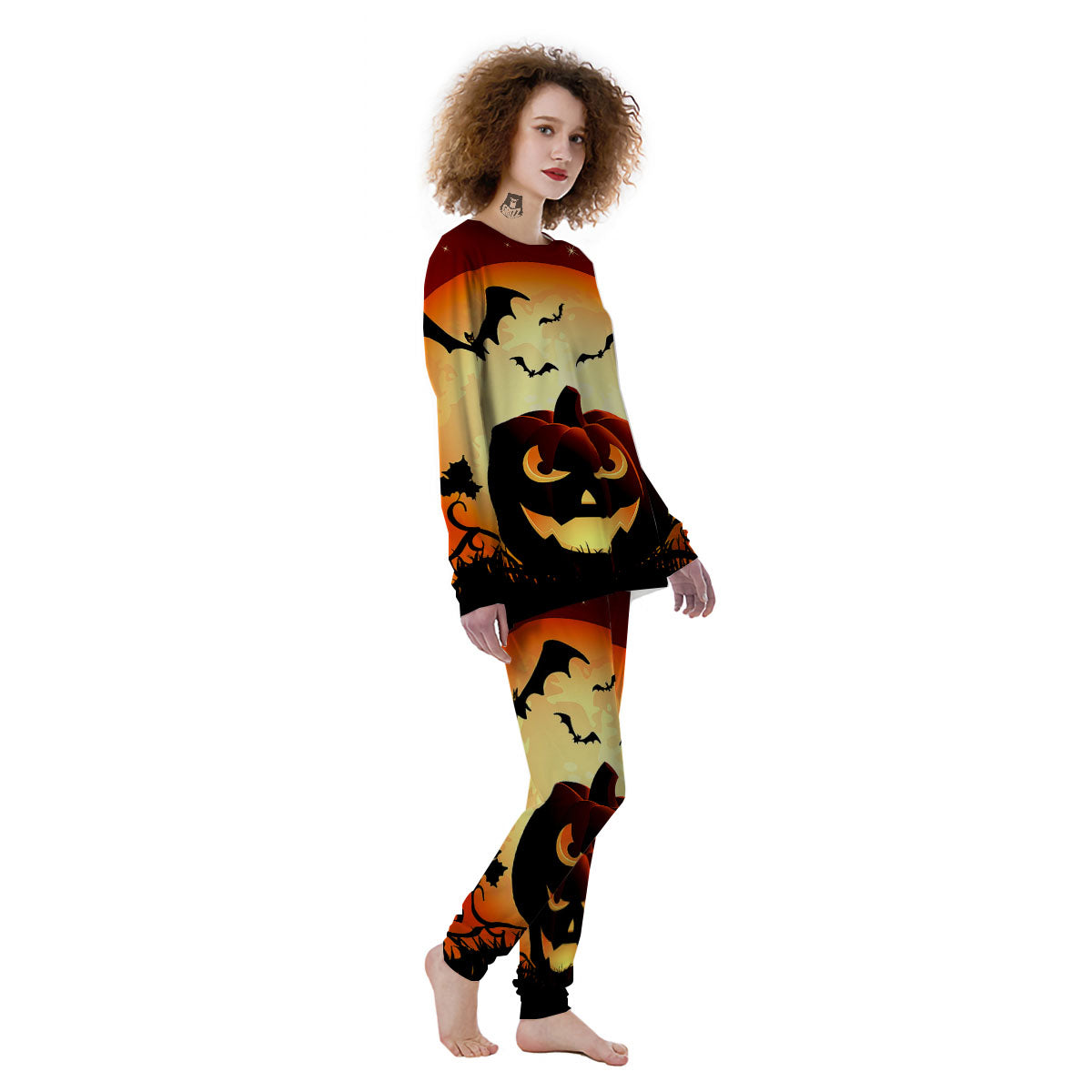 Smiley Faces Halloween Pumpkin Print Women's Pajamas-grizzshop