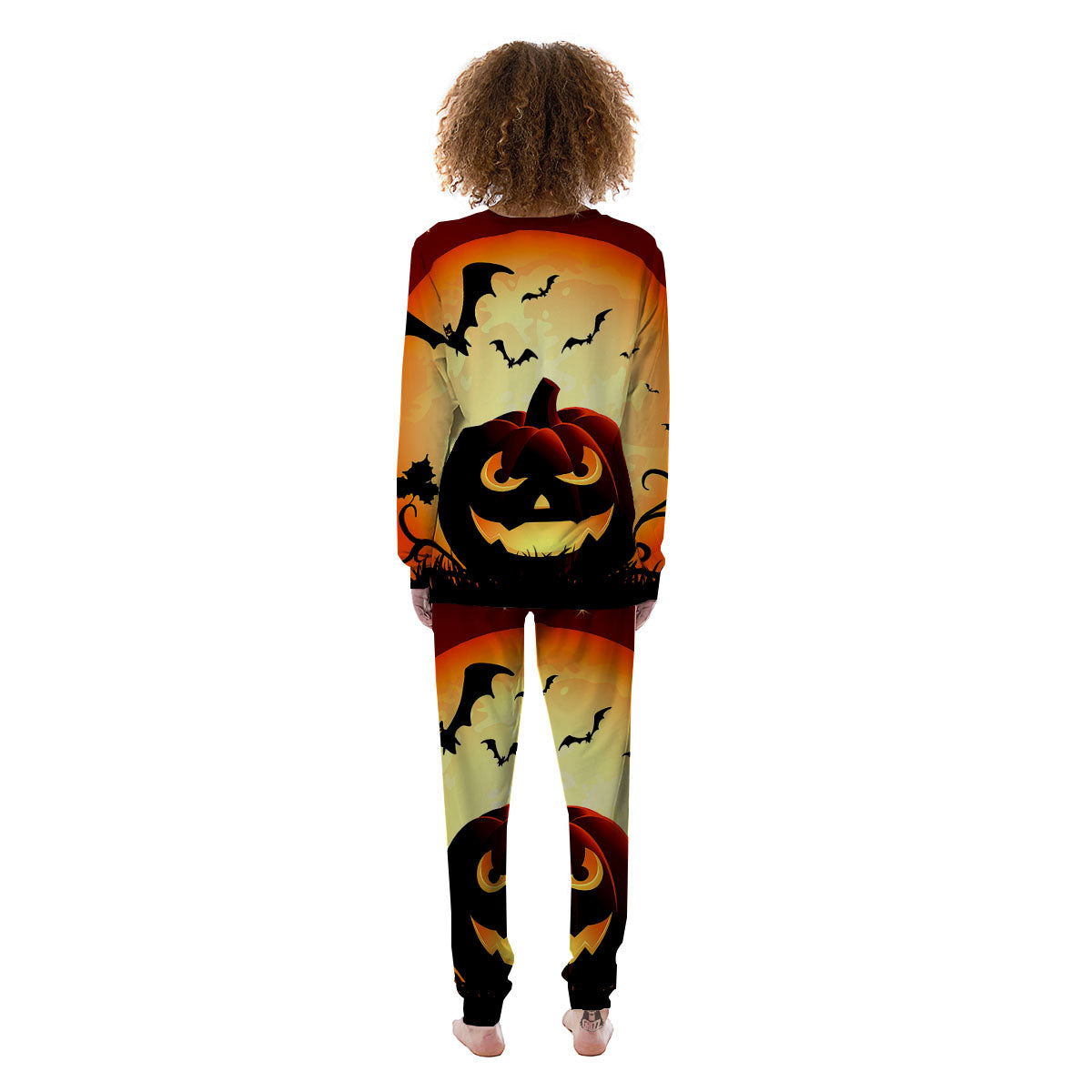 Smiley Faces Halloween Pumpkin Print Women's Pajamas-grizzshop