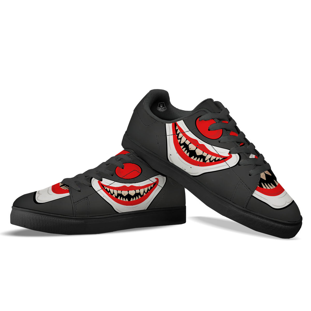 Smiling Clown Halloween Print Black Low Top Sneakers-grizzshop