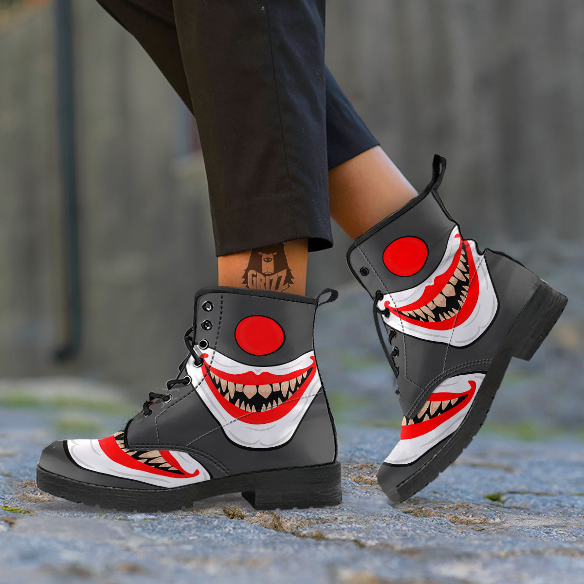 Smiling Clown Halloween Print Leather Boots-grizzshop