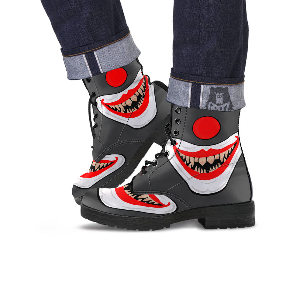 Smiling Clown Halloween Print Leather Boots-grizzshop