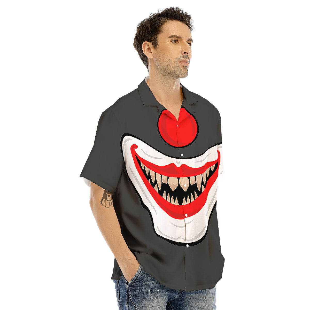 Smiling Clown Halloween Print Men's Hawaiian Shirt-grizzshop