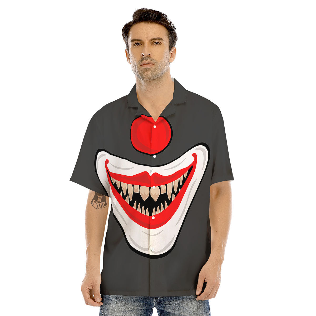 Smiling Clown Halloween Print Men's Hawaiian Shirt-grizzshop