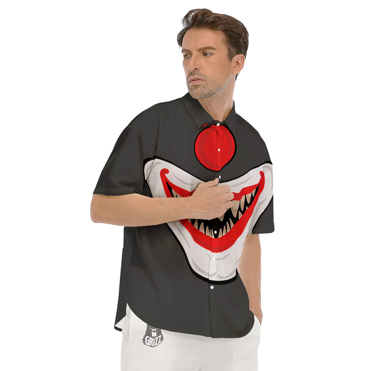Smiling Clown Halloween Print Men's Short Sleeve Shirts-grizzshop