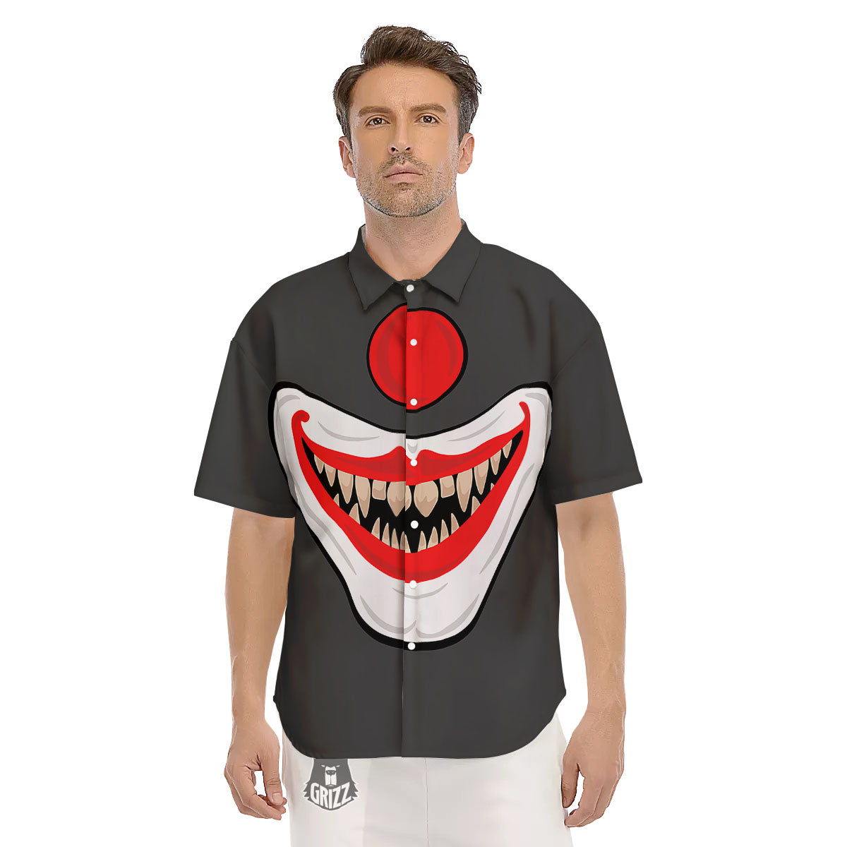 Smiling Clown Halloween Print Men's Short Sleeve Shirts-grizzshop