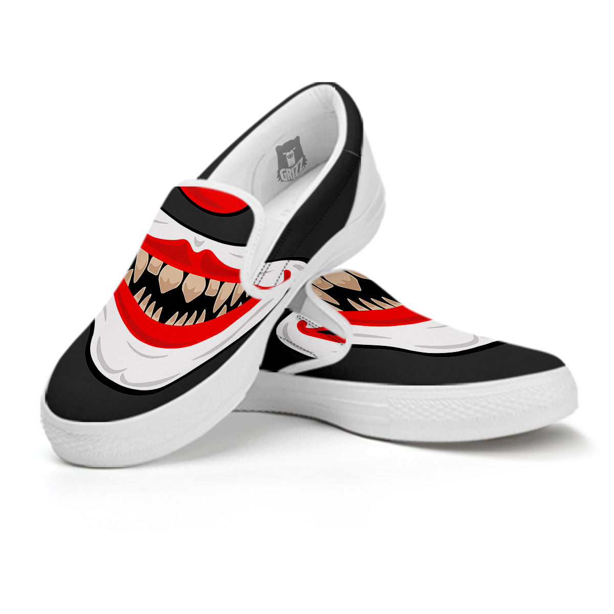 Smiling Clown Halloween Print White Slip On Shoes-grizzshop