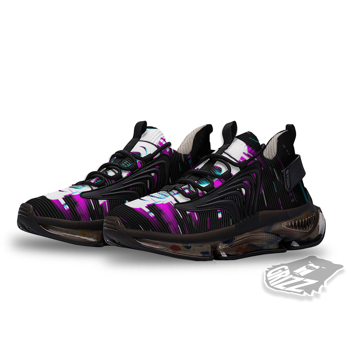 Smiling Skull Glitch Print Black Gym Shoes-grizzshop