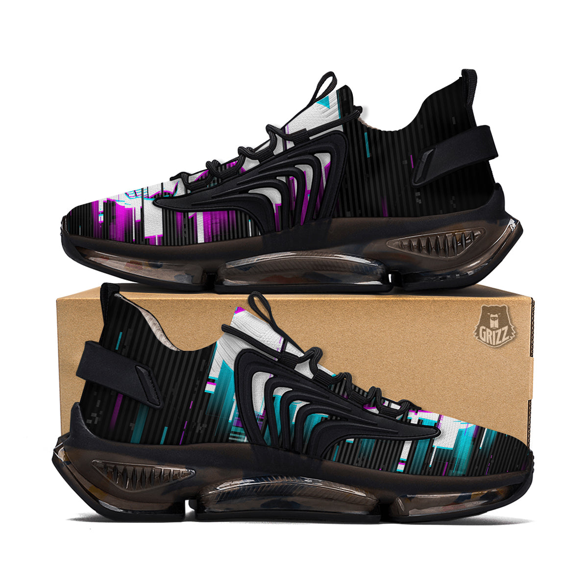 Smiling Skull Glitch Print Black Gym Shoes-grizzshop