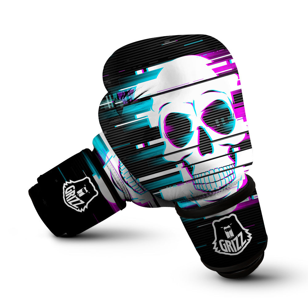 Smiling Skull Glitch Print Boxing Gloves-grizzshop