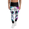 Smiling Skull Glitch Print Men's Leggings-grizzshop