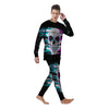 Smiling Skull Glitch Print Men's Pajamas-grizzshop