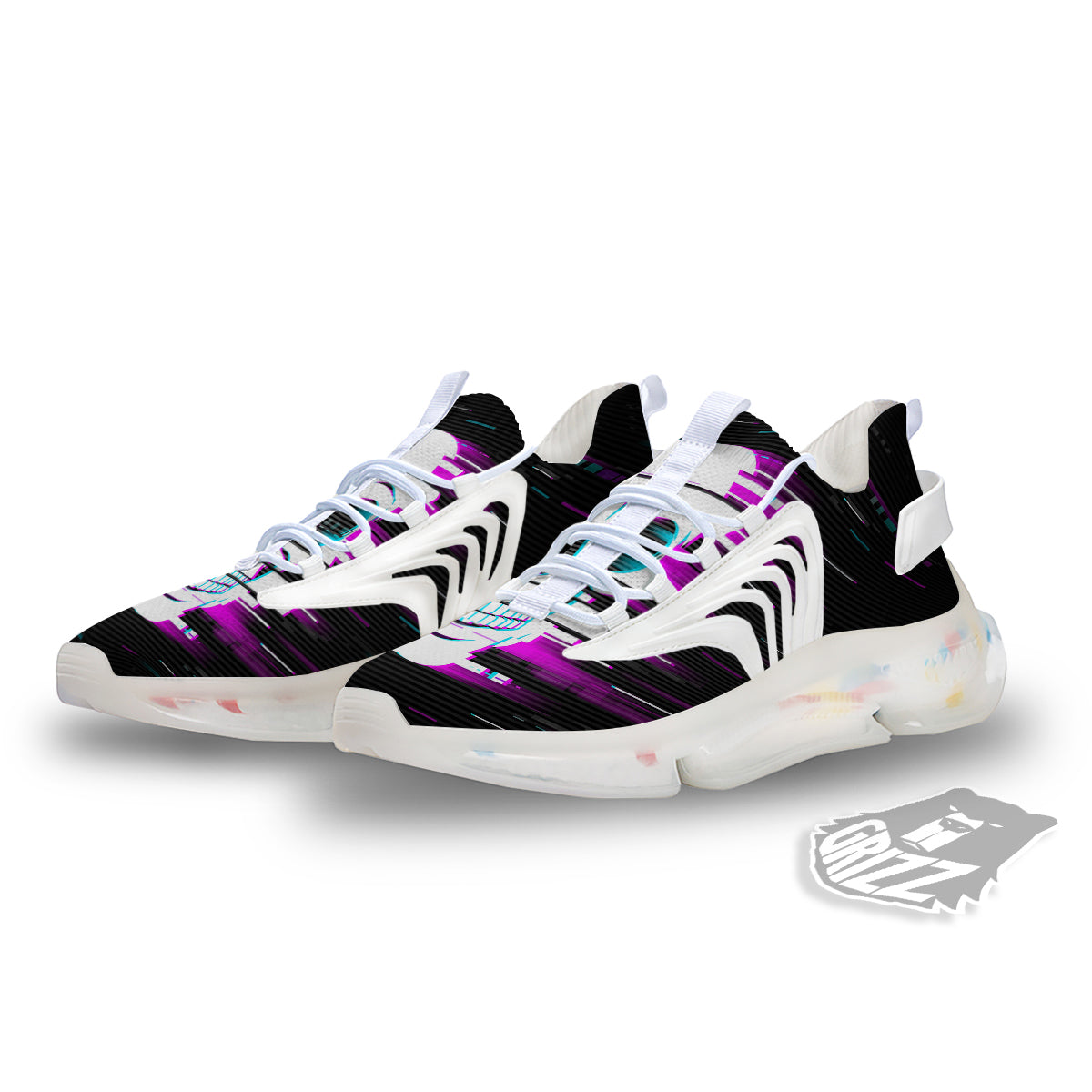 Smiling Skull Glitch Print White Gym Shoes-grizzshop