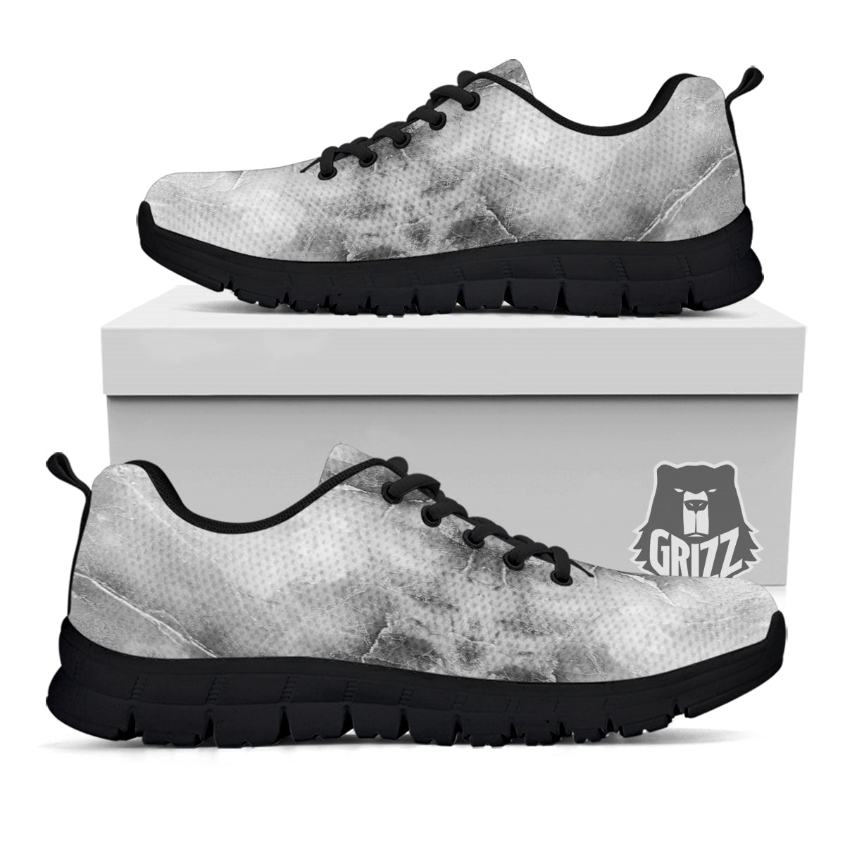 Smoke Marble White Grey Print Pattern Black Sneaker-grizzshop