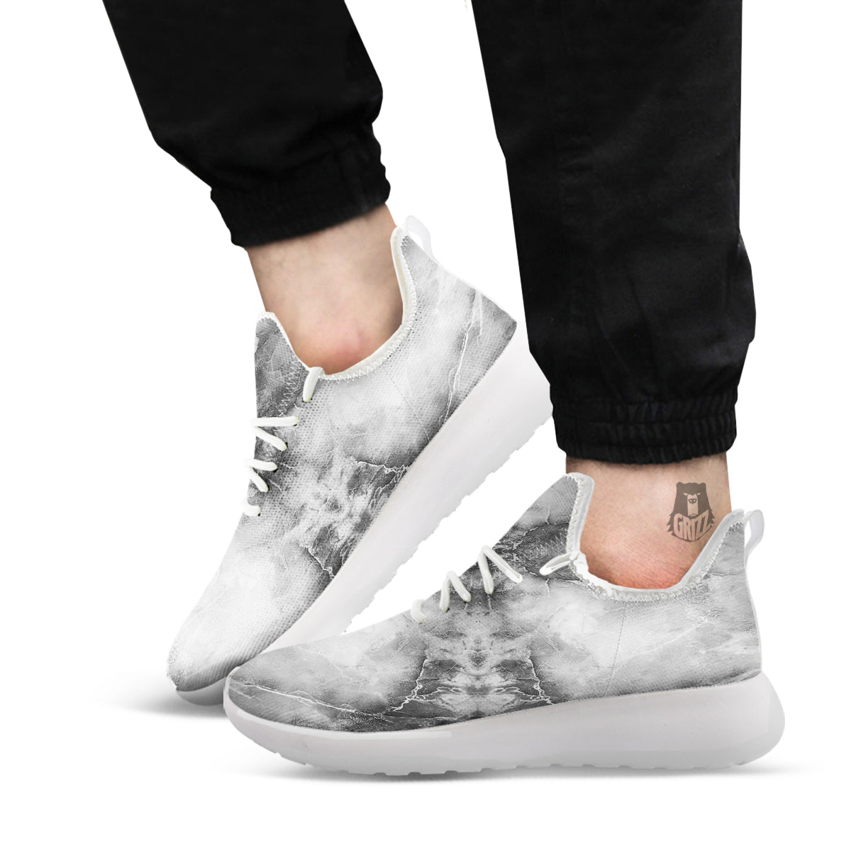 Smoke Marble White Grey Print Pattern White Athletic Shoes-grizzshop