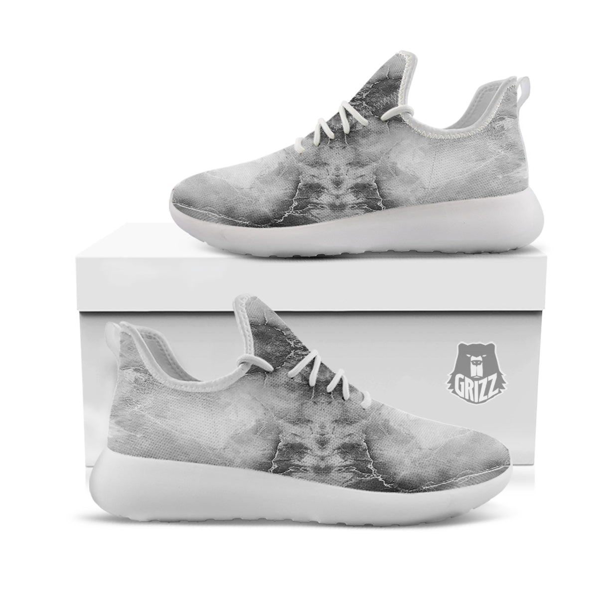 Smoke Marble White Grey Print Pattern White Athletic Shoes-grizzshop