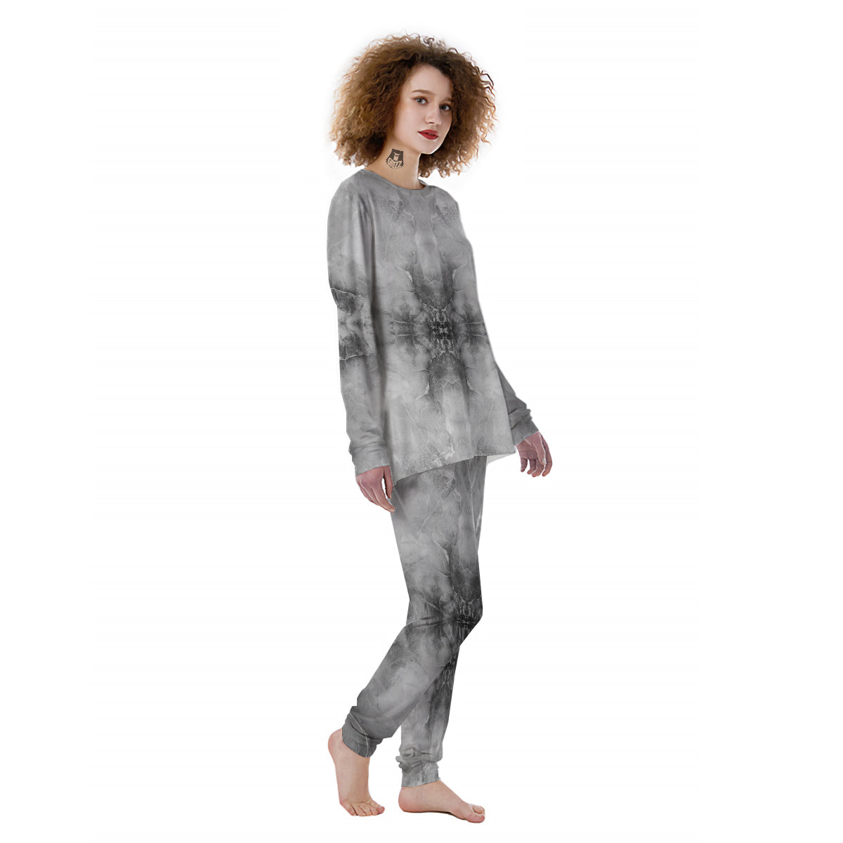 Smoke Marble White Grey Print Pattern Women's Pajamas-grizzshop