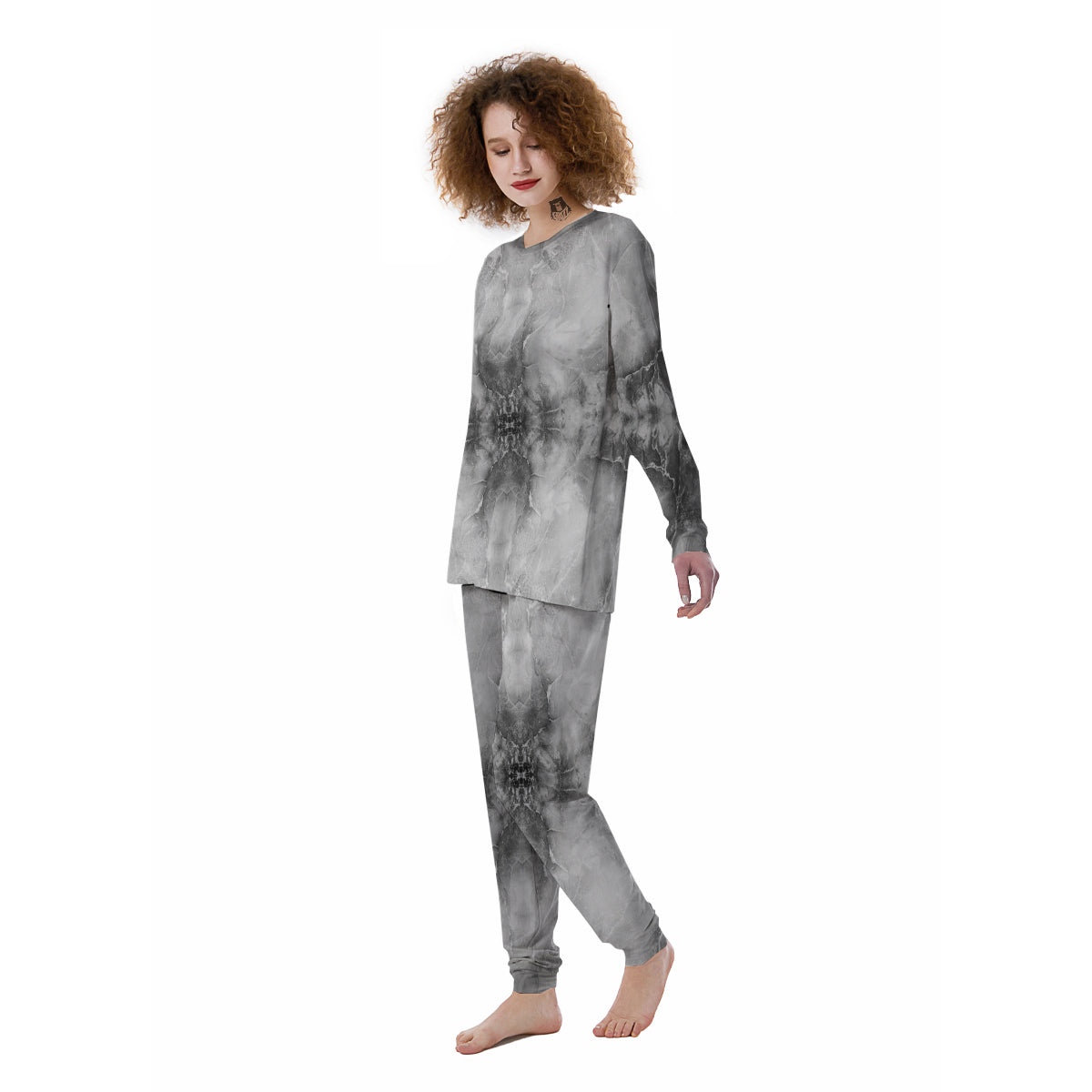 Smoke Marble White Grey Print Pattern Women's Pajamas-grizzshop